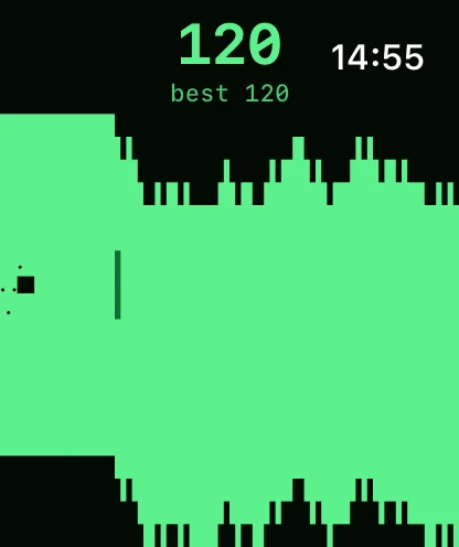 Pixly auf der Apple Watch mit grünem Tunnel