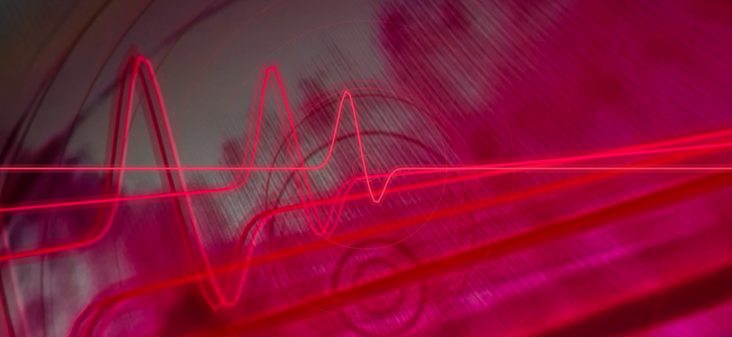 Rote und pinke Lichtlinien überlagern das wiederholte Kamerabild.