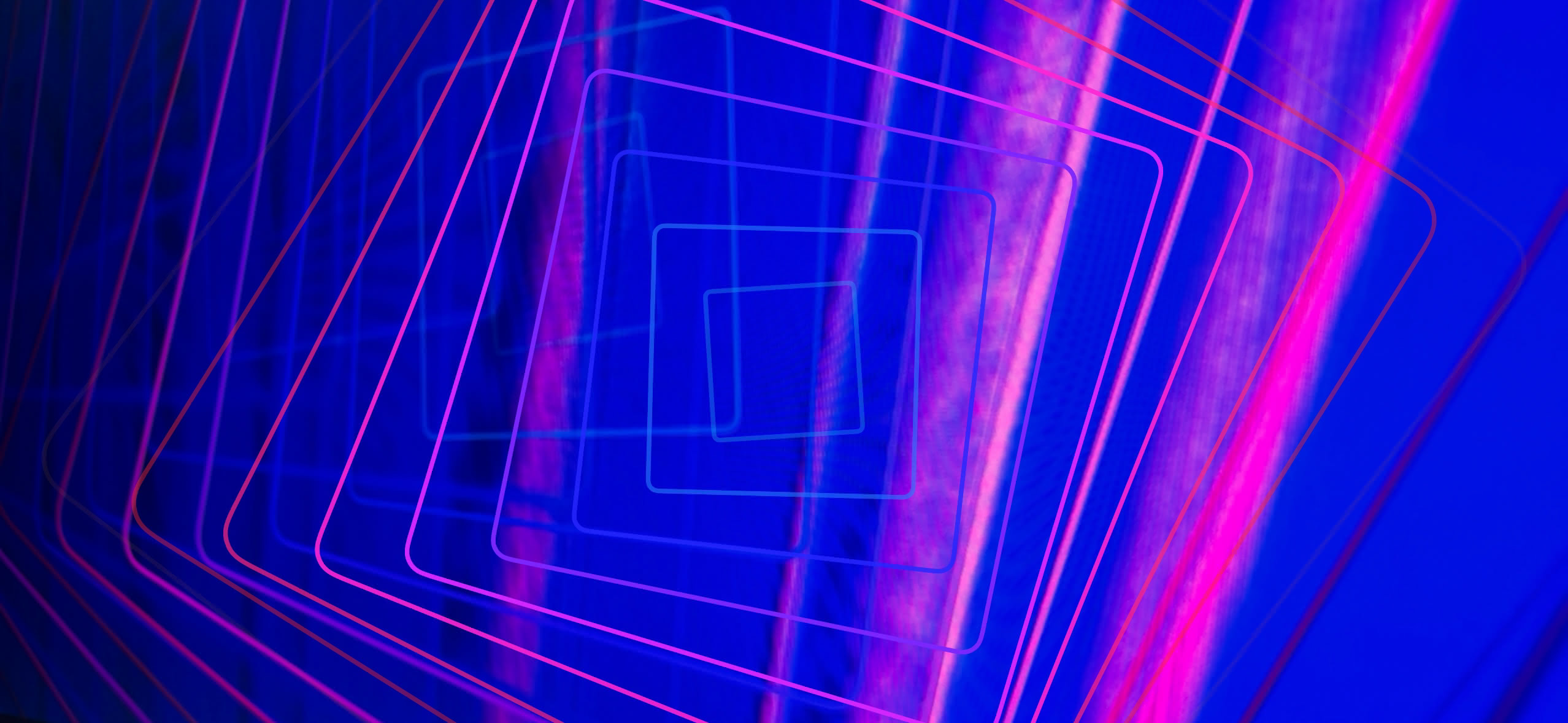 Blaue und violette Rechtecke bilden einen leuchtenden Tunnel.