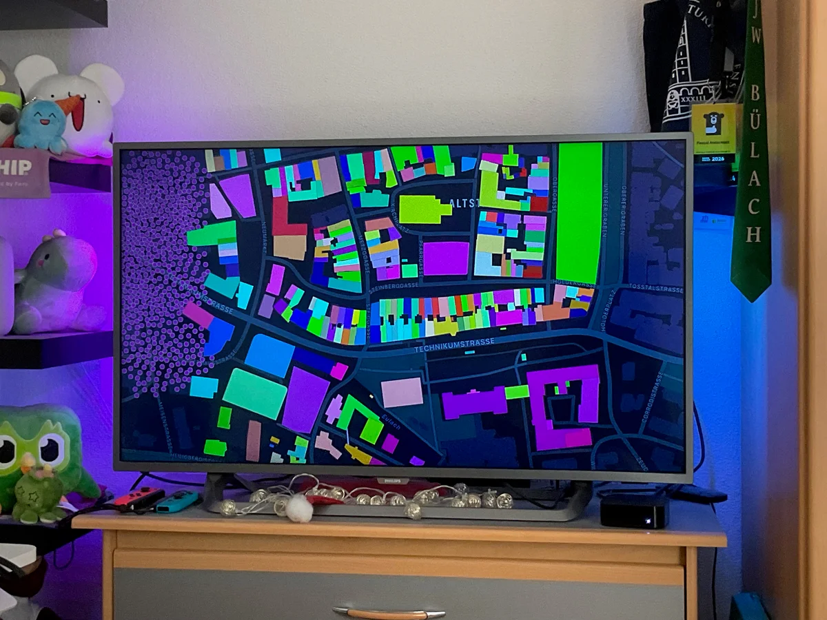Walky-Simulation einer Stadtkarte auf einem Fernseher über AirPlay